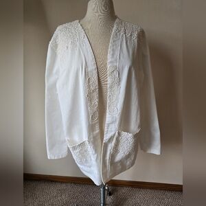 Vintage Casual Look Women's 100% Cotton Made In USA Embroidered Jacket Sz L.